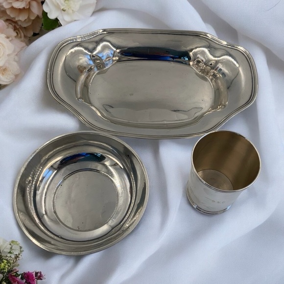 Vintage Sterling Silver Lot: Bread Tray, Bowl, Mint Julep Cup, 487 Grams, Marked - Picture 10 of 16